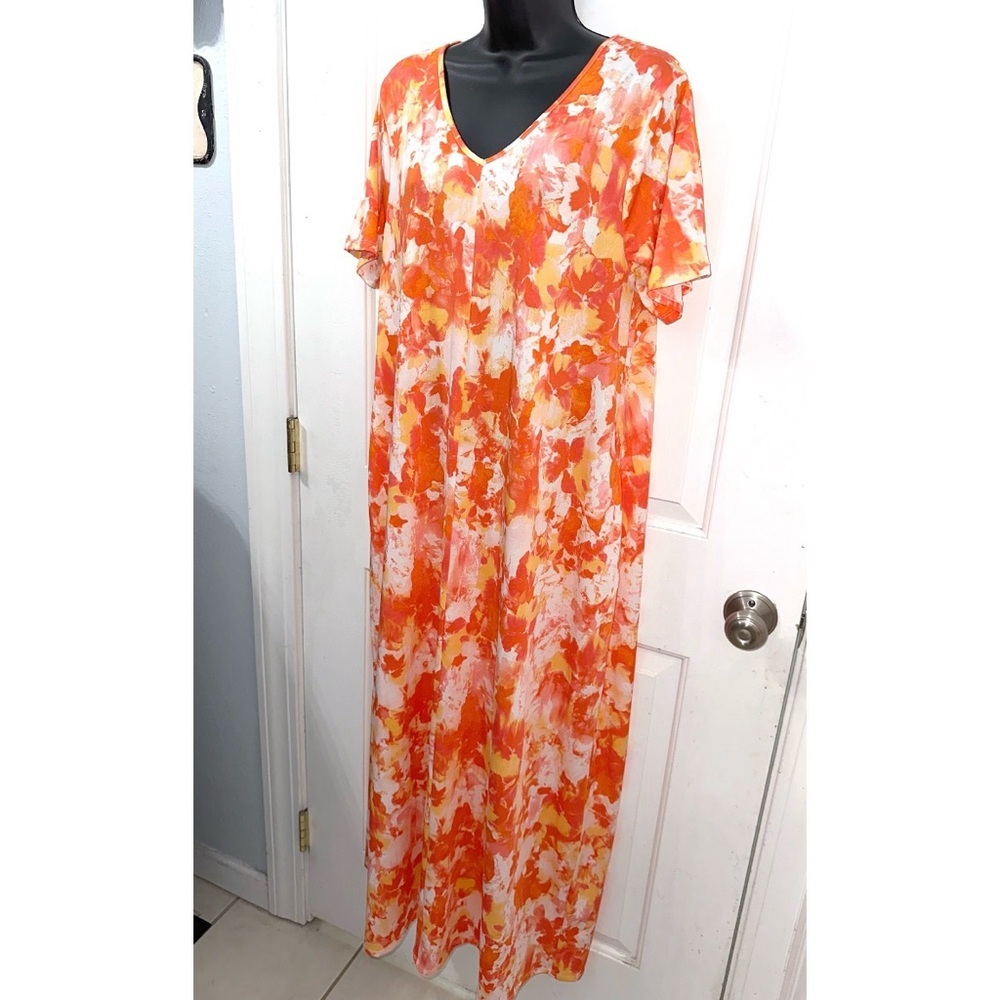 Zenana orange, white, and yellow tie-dye, splash-print maxi dress - Picture 3 of 8